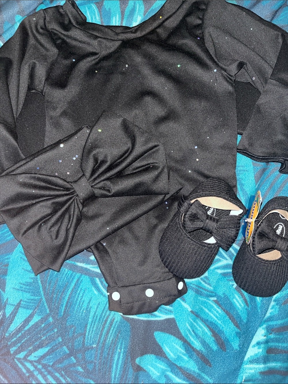 Black Sparkle Bow Baby One-Piece Bodysuit